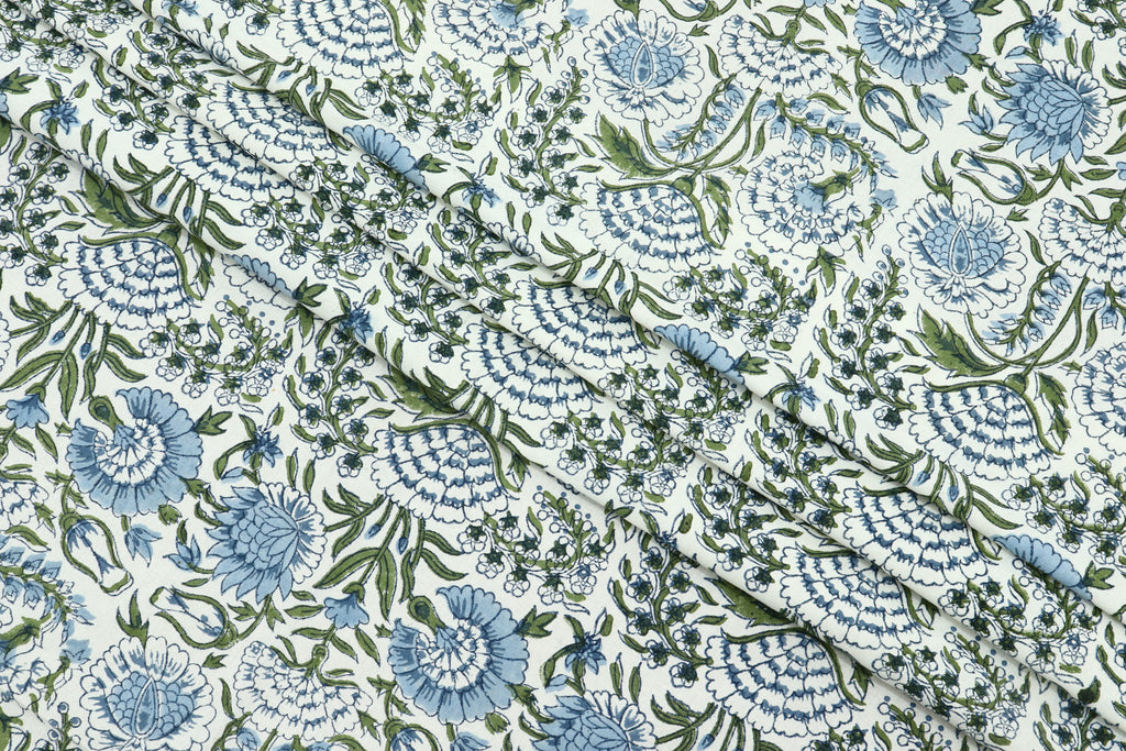 Indian Cotton Fabric: Hand Block Print Floral, 1 Yard