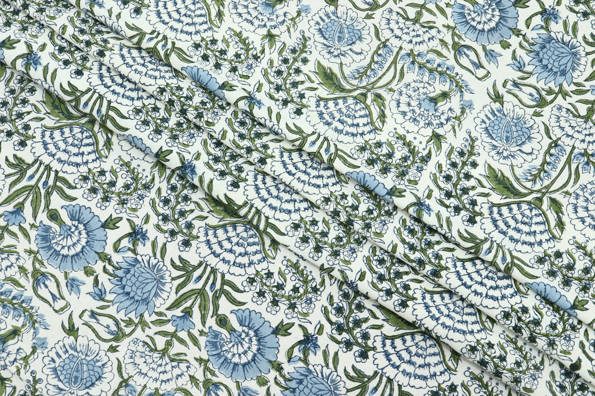 Indian Cotton Fabric: Hand Block Print Floral, 1 Yard