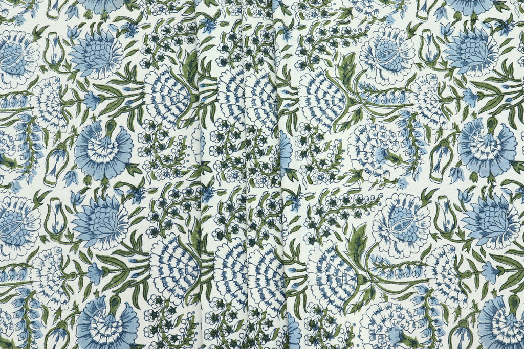 Indian Cotton Fabric: Hand Block Print Floral, 1 Yard