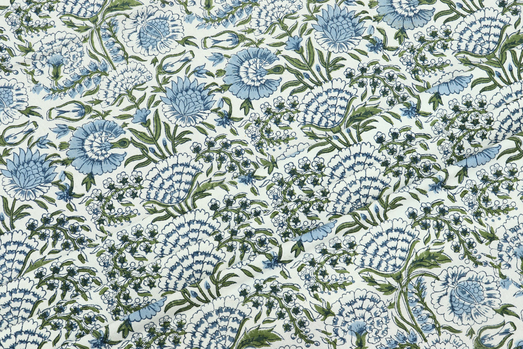 Indian Cotton Fabric: Hand Block Print Floral, 1 Yard