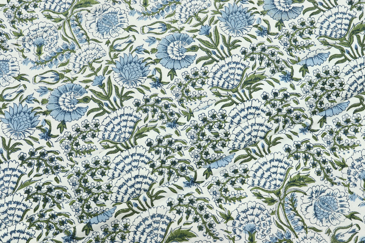 Indian Cotton Fabric: Hand Block Print Floral, 1 Yard