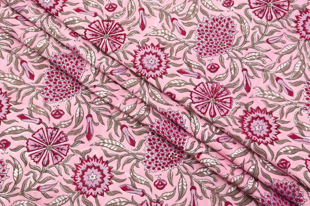 Pink colour Indian Soft Cotton Fabric, 100% pure cotton cloth, Indian Wood Block, Liverpool