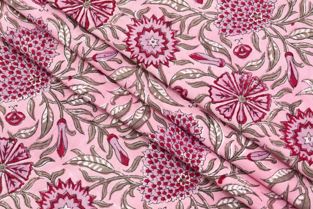 Pink colour Indian Soft Cotton Fabric, 100% pure cotton cloth, Indian Wood Block, Liverpool