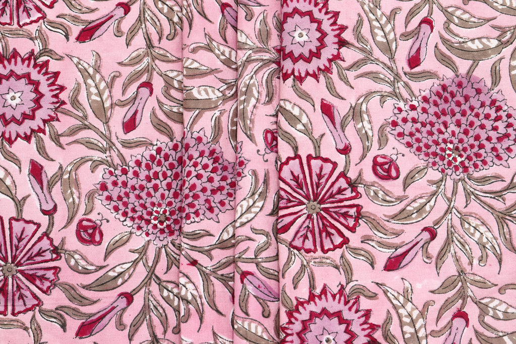 Pink colour Indian Soft Cotton Fabric, 100% pure cotton cloth, Indian Wood Block, Liverpool