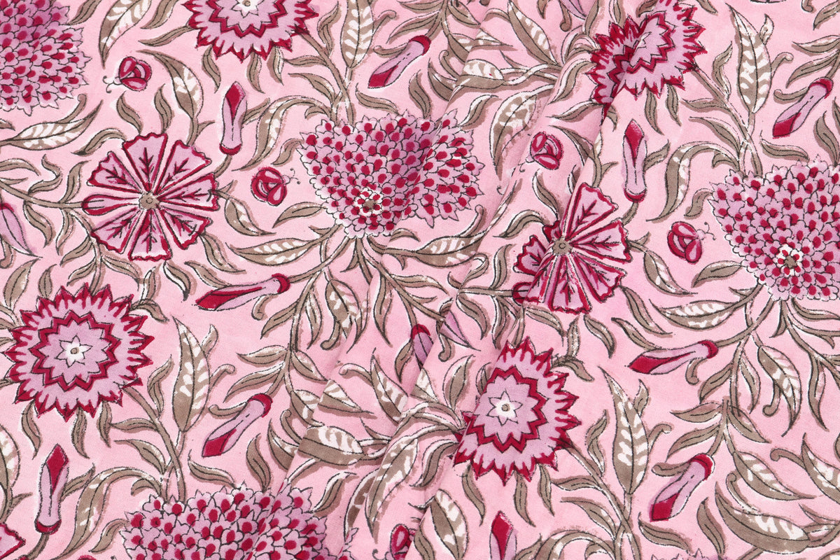Pink colour Indian Soft Cotton Fabric, 100% pure cotton cloth, Indian Wood Block, Liverpool