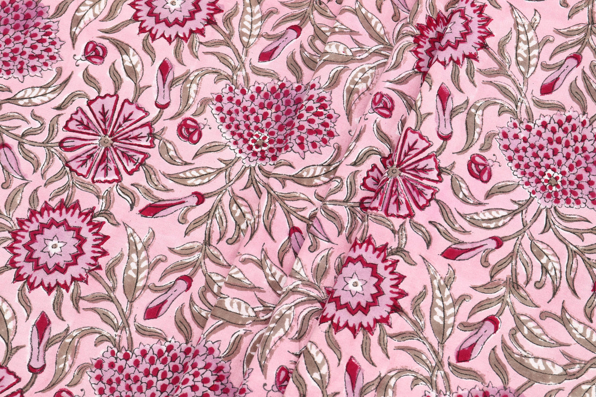 Pink colour Indian Soft Cotton Fabric, 100% pure cotton cloth, Indian Wood Block, Liverpool