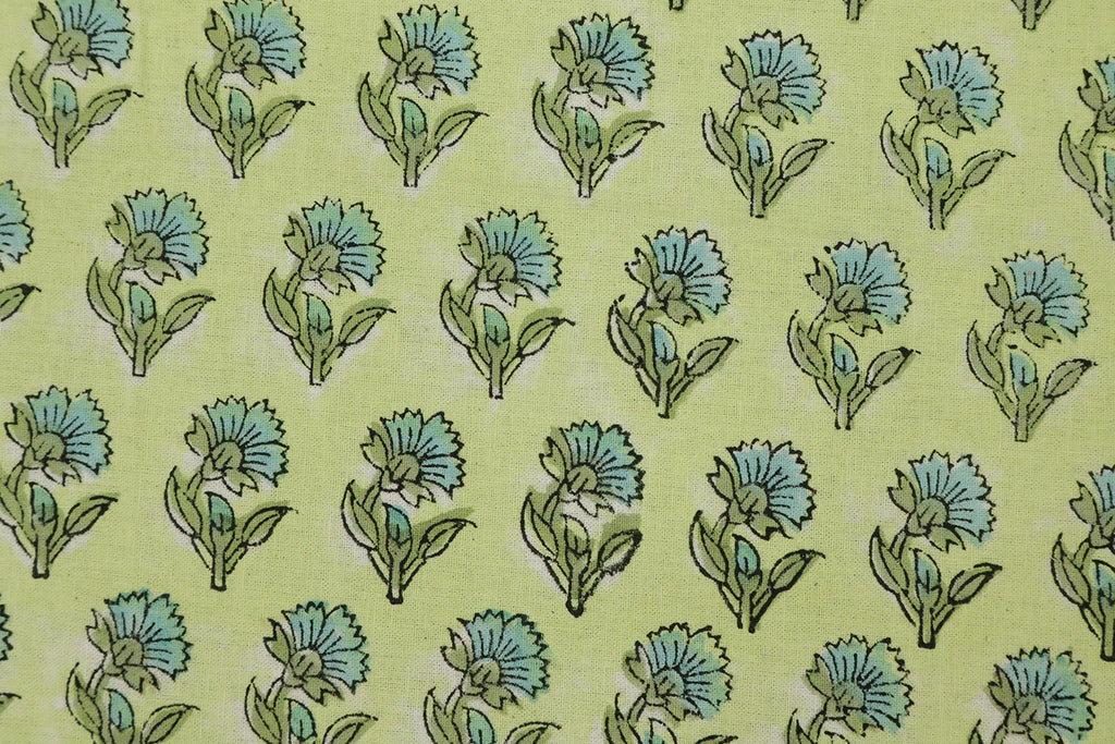 Yellow and Blue block print floral fabric, 100% linen fabric by the yard, pure cotton block print fabric by the meter