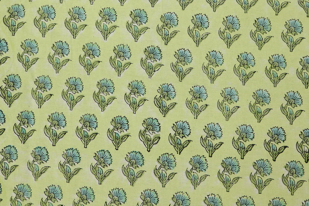 Yellow and Blue block print floral fabric, 100% linen fabric by the yard, pure cotton block print fabric by the meter