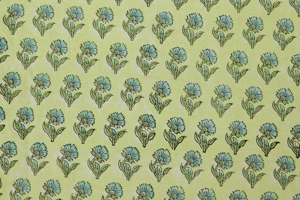 Yellow and Blue block print floral fabric, 100% linen fabric by the yard, pure cotton block print fabric by the meter