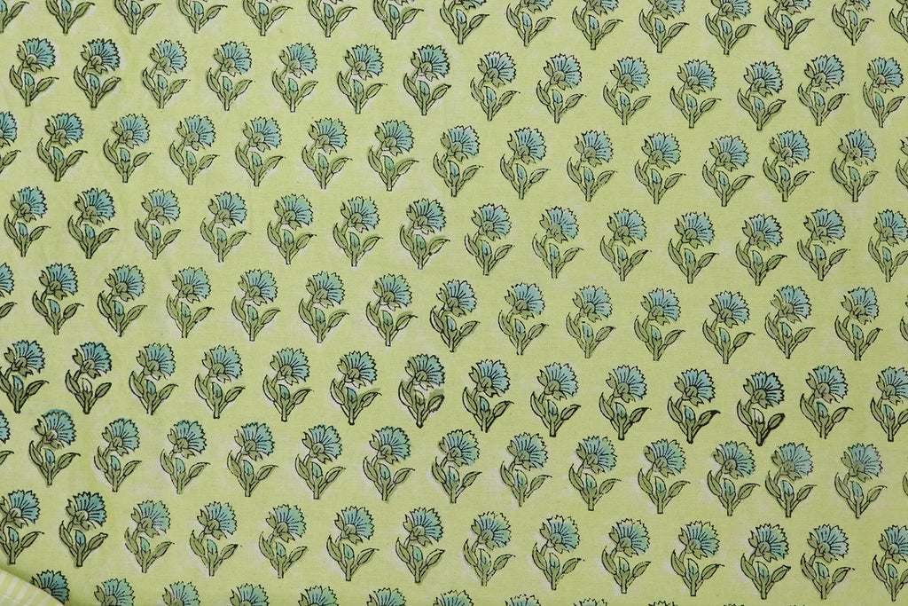 Yellow and Blue block print floral fabric, 100% linen fabric by the yard, pure cotton block print fabric by the meter