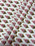 Pink and White Floral Block Print Cotton Fabric - Indian Floral Design
