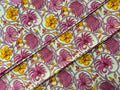 Pink and Yellow Floral Block Print Cotton Fabric - Indian Floral Design