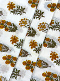 Yellow and White Floral Block Print Cotton Fabric - Indian Floral Design