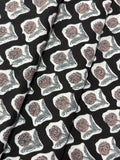 Black and White Floral Block Print Cotton Fabric - Indian Floral Design