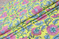 Yellow & Pink Floral Block Print Fabric: 100% Linen or Cotton By The Yard