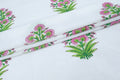 Mughal Floral Block Print Fabric: Pink, Green, and White Linen