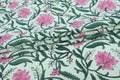 Mughal Floral Block Print Fabric: Pink, Green, and White Linen