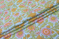 Pink & Blue Floral Block Print Linen Fabric - Indian Mughal Style