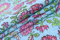 Pink and Blue block print floral fabric, 100% linen fabric by the yard, pure cotton block print fabric by the meter