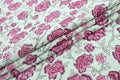 Pink & Green Floral Block Print Linen Fabric: Indian Mughal Design