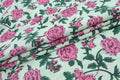 Mughal Floral Block Print Fabric: Pink, White & Green Linen Cotton Blend