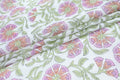 Mughal Floral Block Print Fabric: Purple, Green, & White Linen