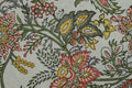 Mughal Floral Block Print Cotton Fabric, White and Orange