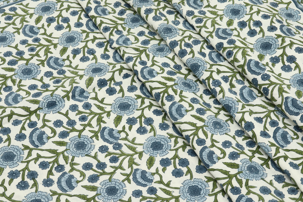 Blue and White colour Pure Cotton Block Print Fabric by the Yard, fabric by the meter, Indian Wood Block, Handstamped