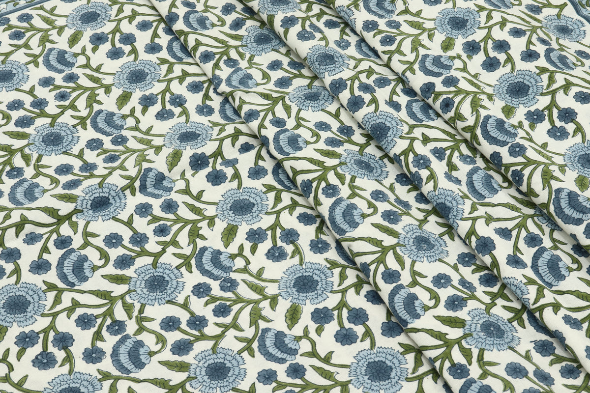 Blue and White colour Pure Cotton Block Print Fabric by the Yard, fabric by the meter, Indian Wood Block, Handstamped