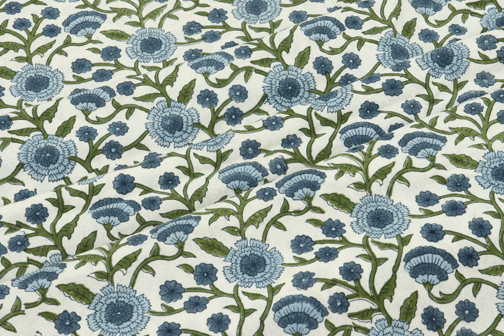 Blue and White colour Pure Cotton Block Print Fabric by the Yard, fabric by the meter, Indian Wood Block, Handstamped