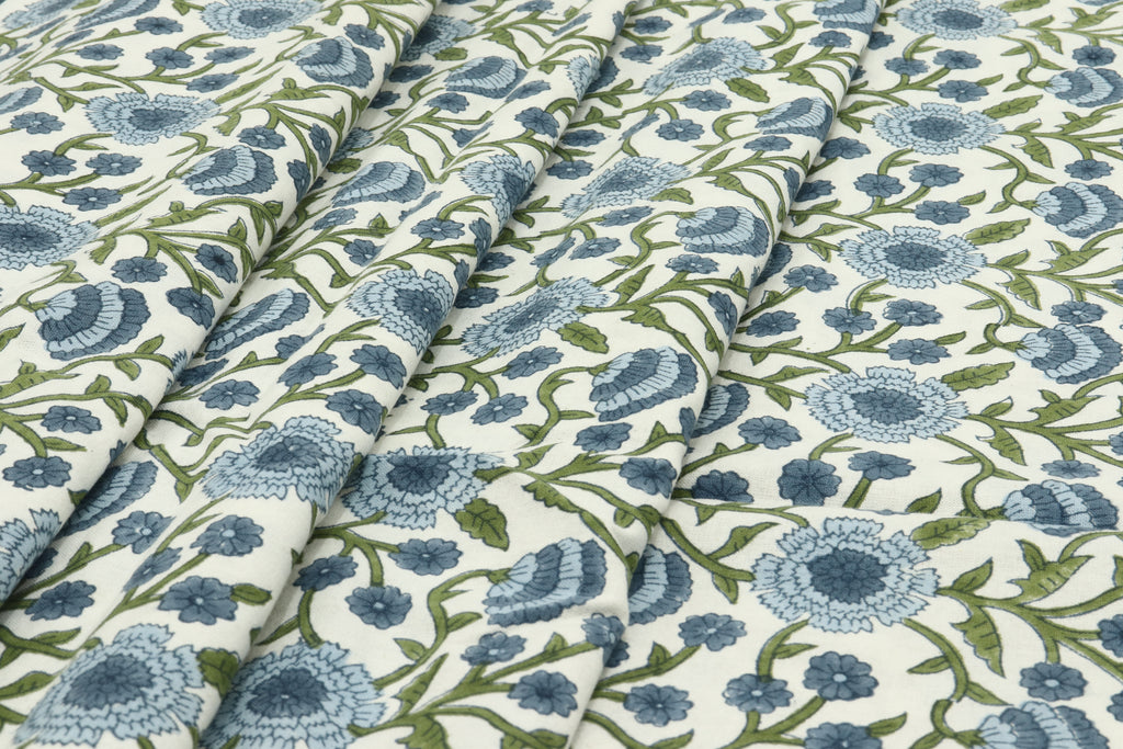 Blue and White colour Pure Cotton Block Print Fabric by the Yard, fabric by the meter, Indian Wood Block, Handstamped