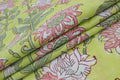 Mughal Floral Block Print Fabric: Green & Pink Linen Cotton Blend