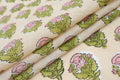 Mughal Floral Block Print Fabric: Purple, Green, Linen & Cotton