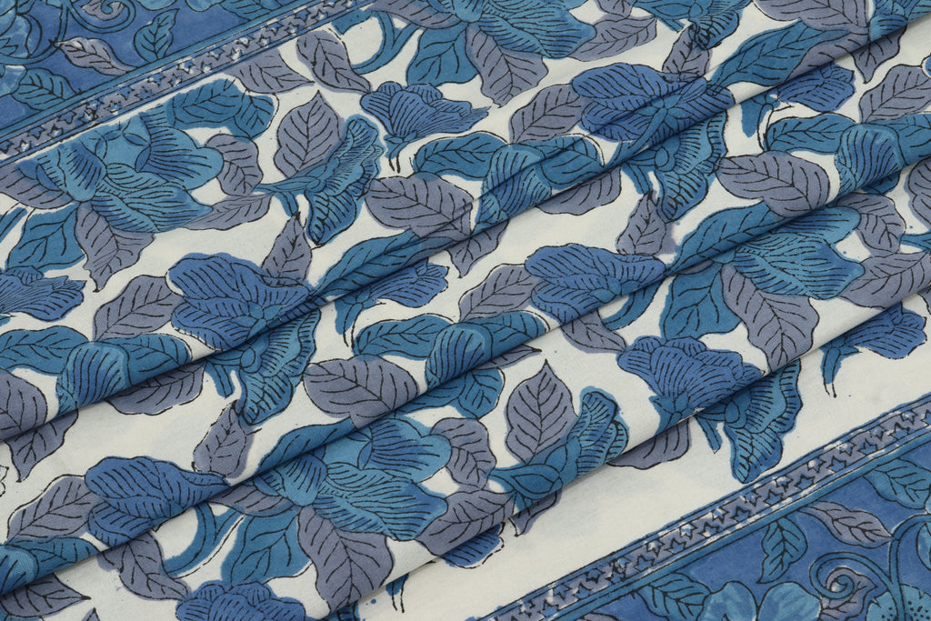 Mughal Print Cotton Fabric By The Yard: Indian Hand Block Floral Fabric