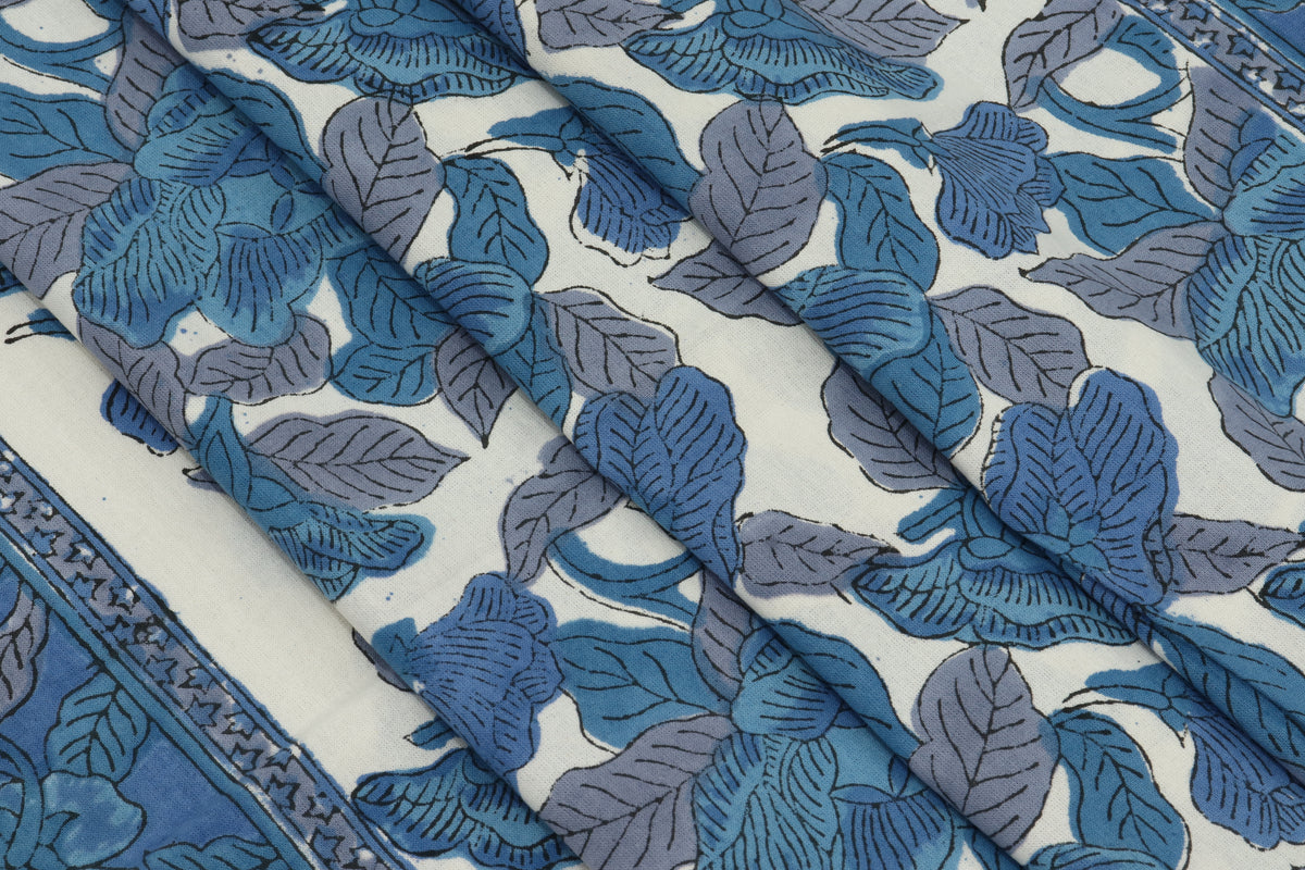 Mughal Print Cotton Fabric By The Yard: Indian Hand Block Floral Fabric