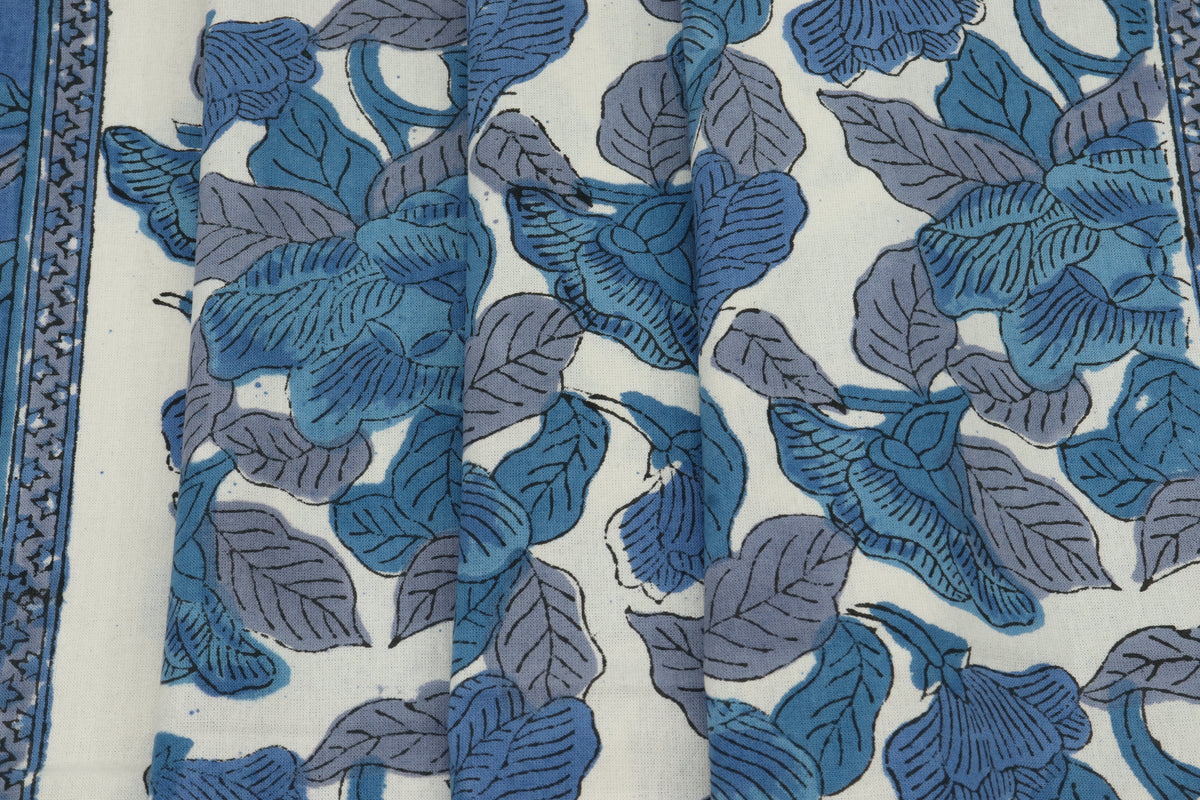 Mughal Print Cotton Fabric By The Yard: Indian Hand Block Floral Fabric