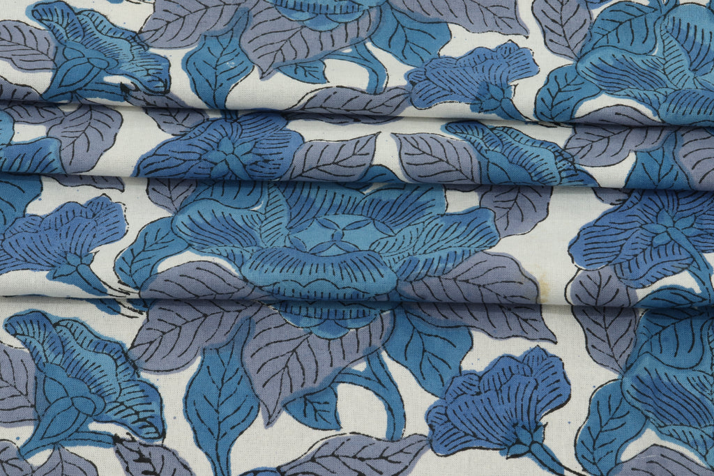 Mughal Print Cotton Fabric By The Yard: Indian Hand Block Floral Fabric