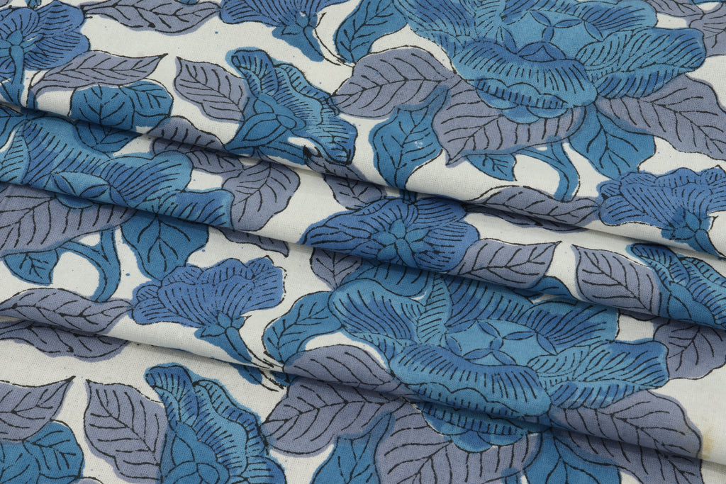 Mughal Print Cotton Fabric By The Yard: Indian Hand Block Floral Fabric