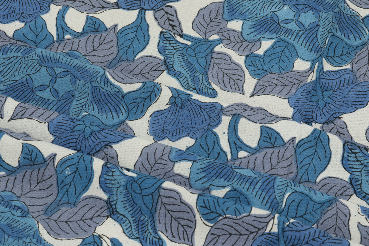 Mughal Print Cotton Fabric By The Yard: Indian Hand Block Floral Fabric