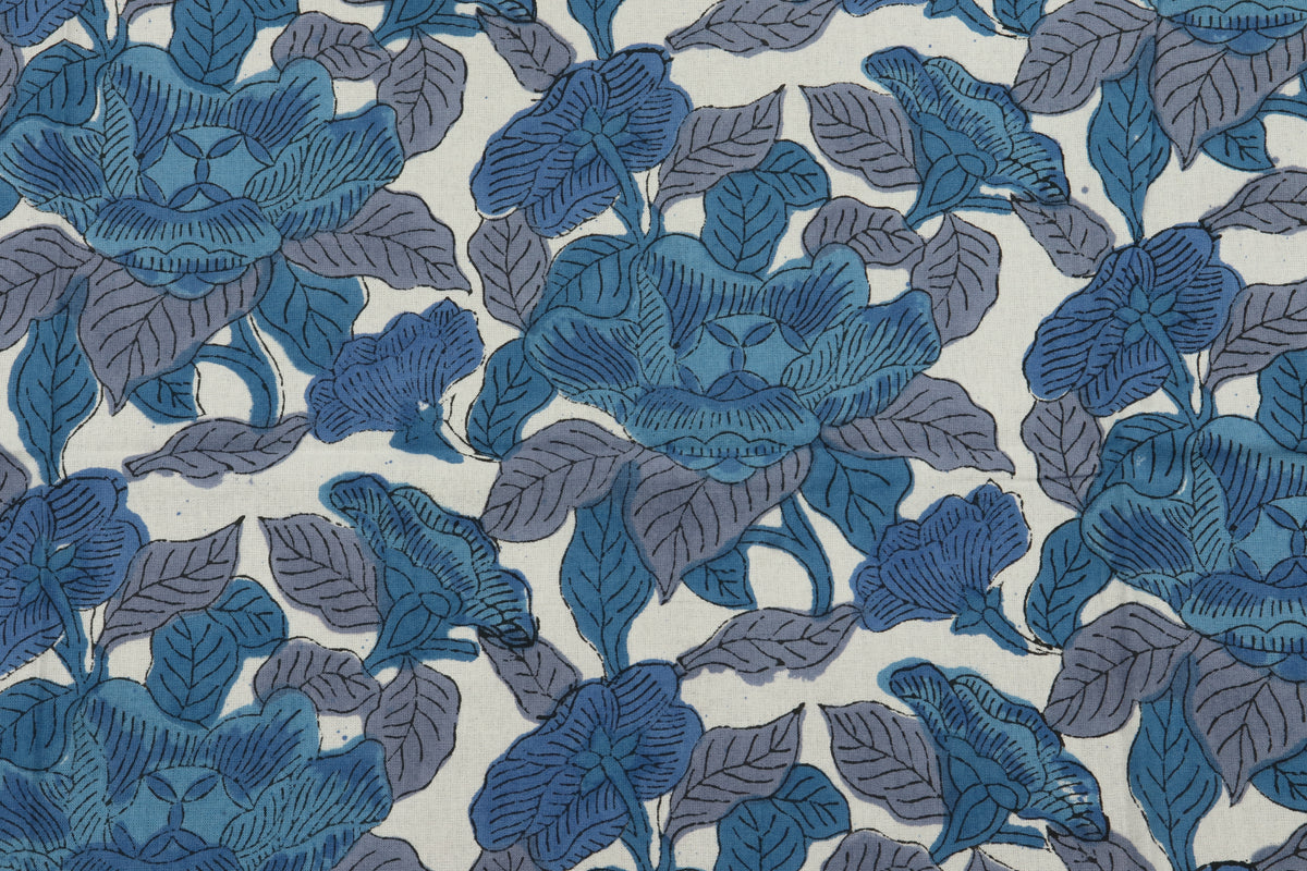 Mughal Print Cotton Fabric By The Yard: Indian Hand Block Floral Fabric