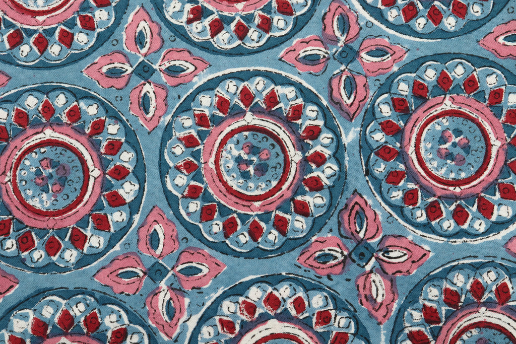Mughal Print Cotton Fabric By The Yard: Hand Block Indian Fabric