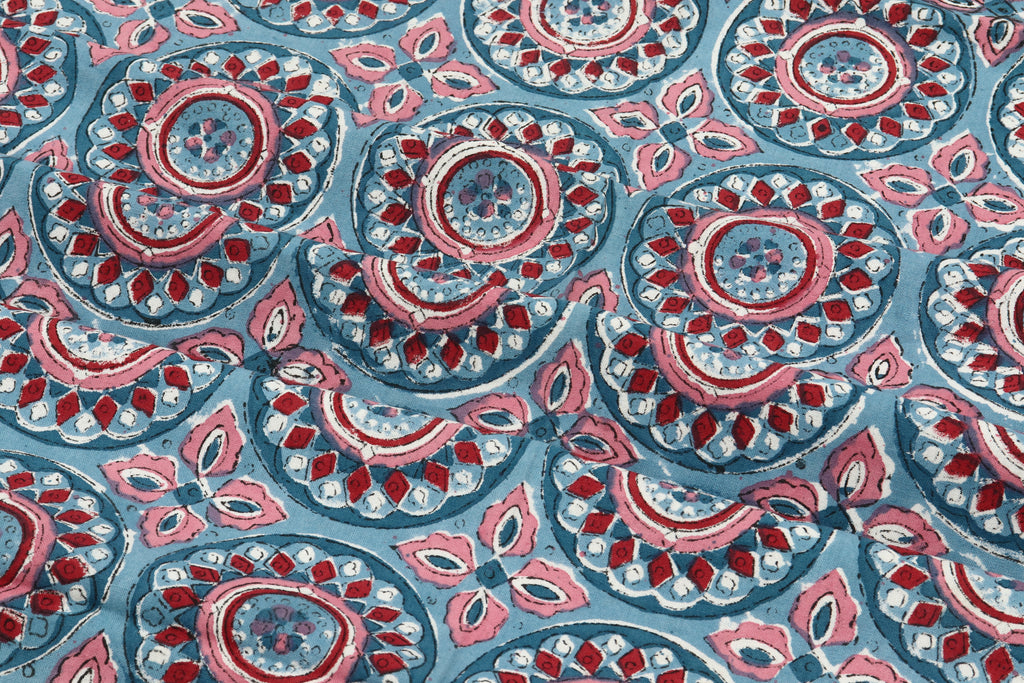 Mughal Print Cotton Fabric By The Yard: Hand Block Indian Fabric
