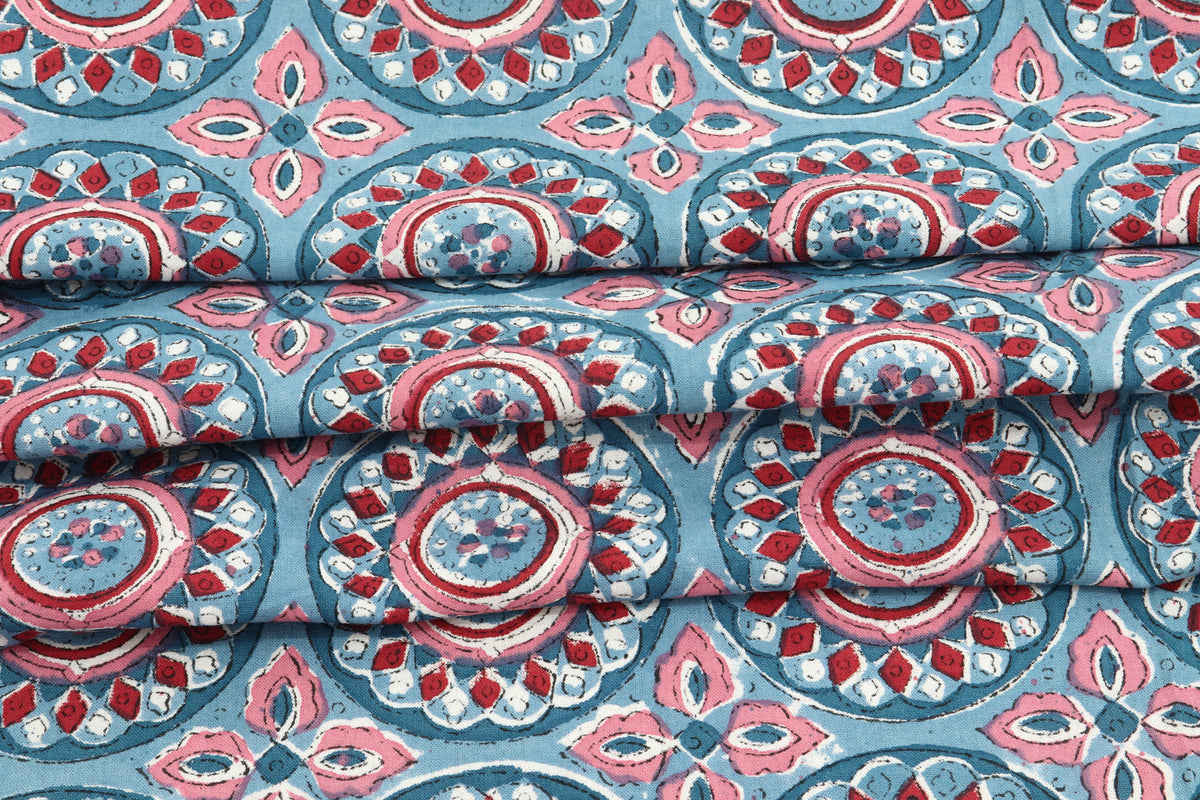 Mughal Print Cotton Fabric By The Yard: Hand Block Indian Fabric