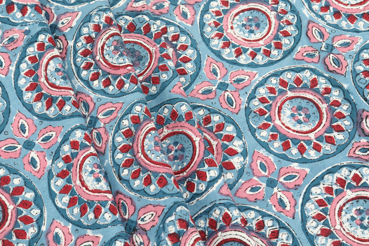 Mughal Print Cotton Fabric By The Yard: Hand Block Indian Fabric