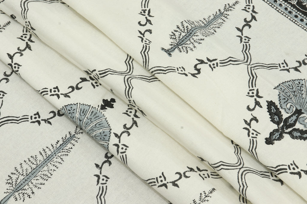 Mughal Print Cotton Fabric: Indian Hand Block Print, 1 Yard