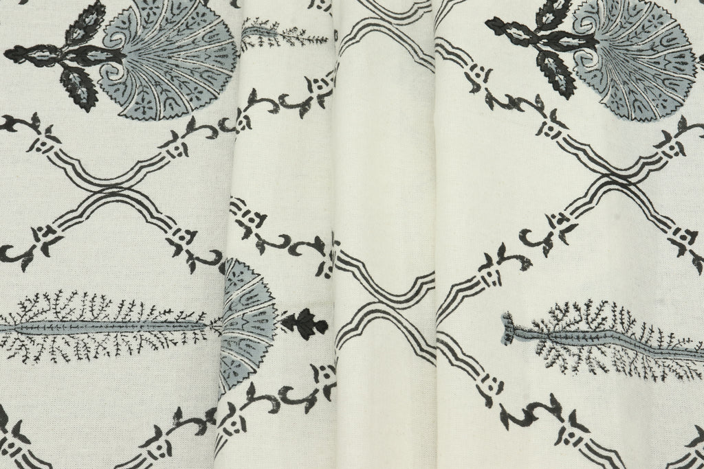 Mughal Print Cotton Fabric: Indian Hand Block Print, 1 Yard