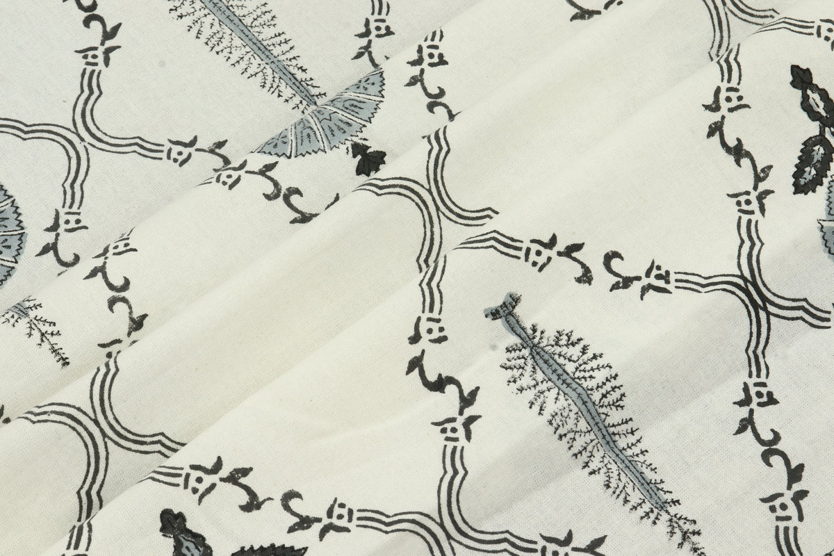 Mughal Print Cotton Fabric: Indian Hand Block Print, 1 Yard