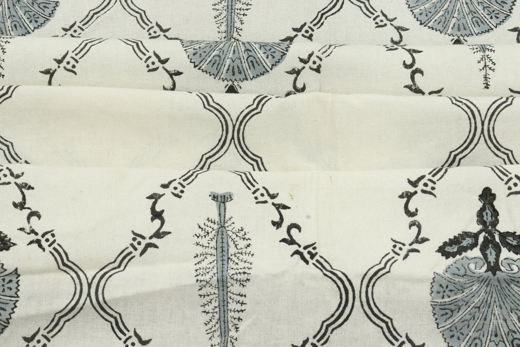 Mughal Print Cotton Fabric: Indian Hand Block Print, 1 Yard