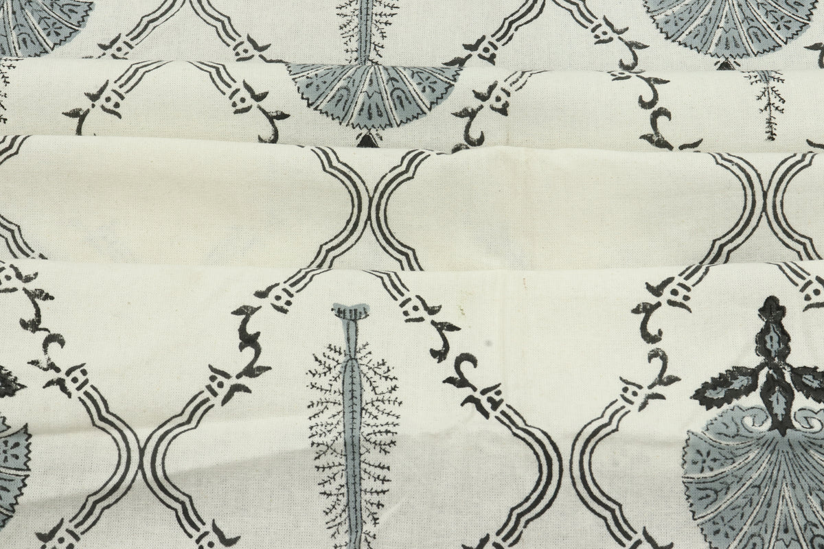Mughal Print Cotton Fabric: Indian Hand Block Print, 1 Yard