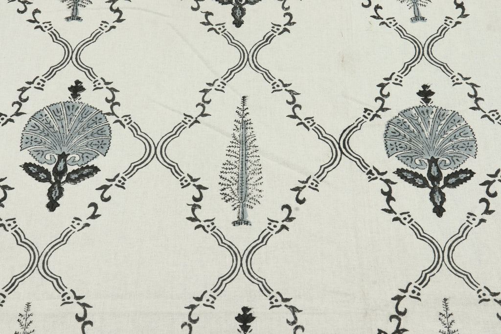 Mughal Print Cotton Fabric: Indian Hand Block Print, 1 Yard
